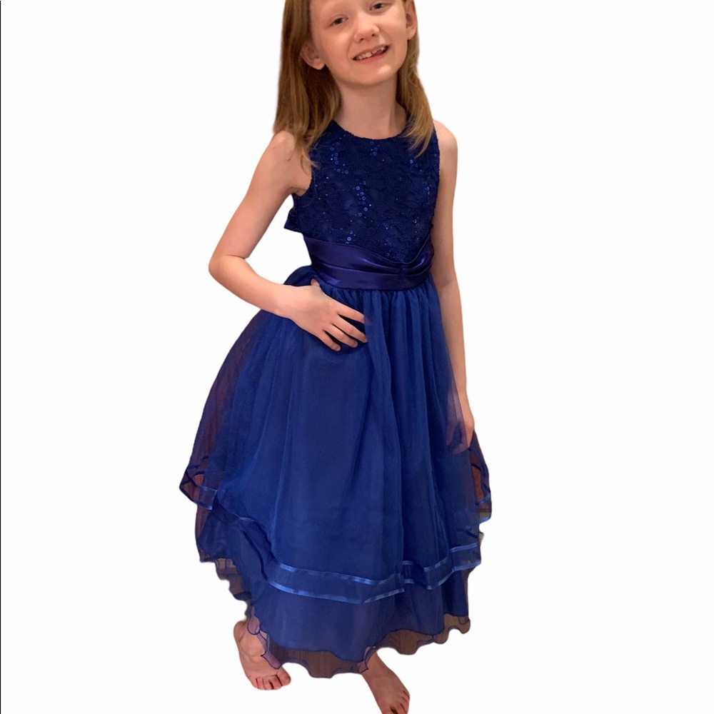 Blue Lined Lace With Velvet Bow Party/Holiday